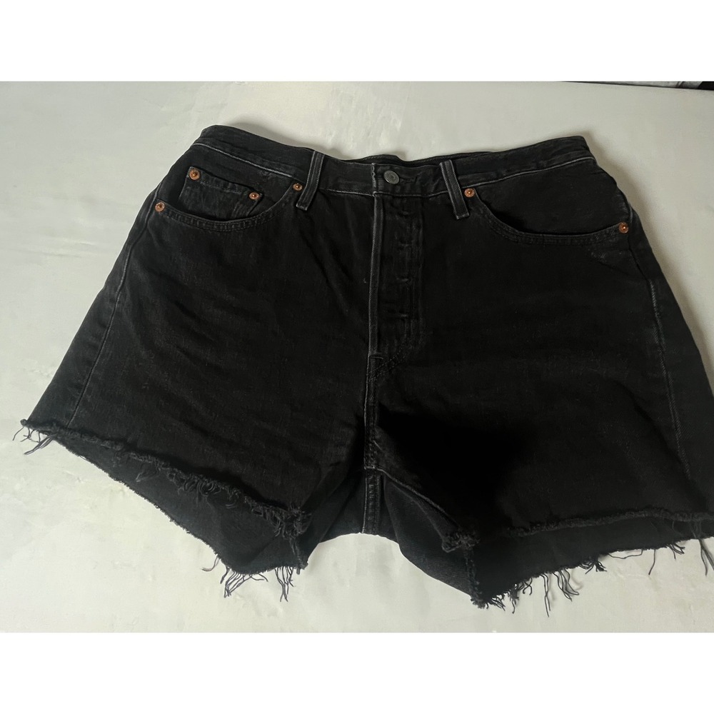 Levis Premium 501 Original Black Denim Cutoff Shorts High Rise Button Fly 29